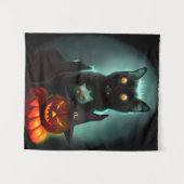 Vampire Cat und Wizard Pumpkin Halloween Surreal A Wandteppich (Vorderseite (Horizontal))