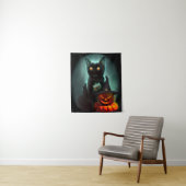 Vampire Cat und Wizard Pumpkin Halloween Surreal A Wandteppich (Beispiel)