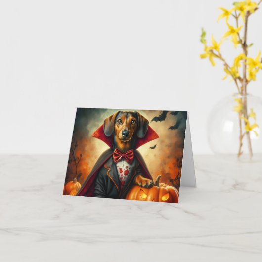 Vampire Dackel Halloween Karte (Gelbe Blume)