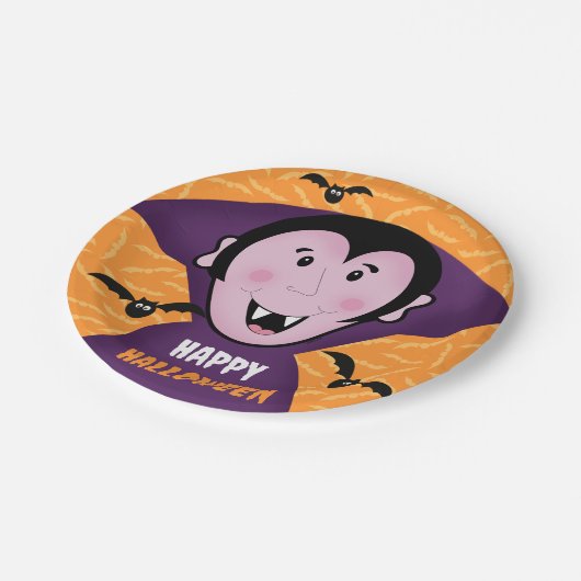 Vampire Dracula Bats Kinder Niedlich glückliches H Pappteller (Schrägansicht)
