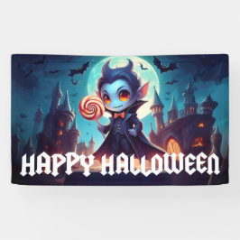 Vampire Eating Candy Happy Halloween Banner