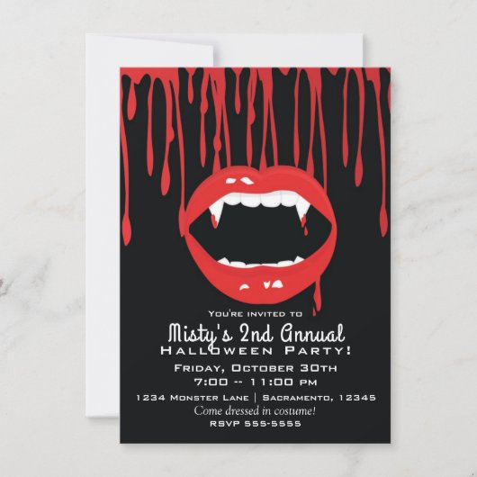 Vampire Fangs & Blood Dracula Halloween Einladung (Vorderseite)