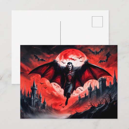 Vampire Flug über Spuk Schloss Postkarte (Vorne/Hinten)
