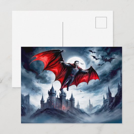 Vampire Flug über Spuk Schloss Postkarte (Vorne/Hinten)