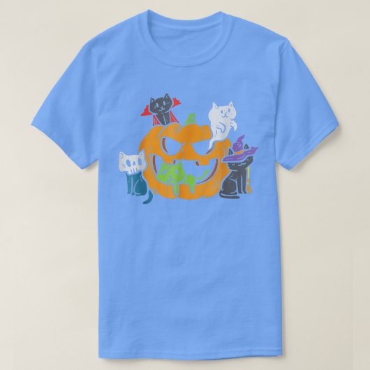 Vampire Ghost Zombie Hexen Katzen in Pumpkin Niedl T-Shirt (Design vorne)