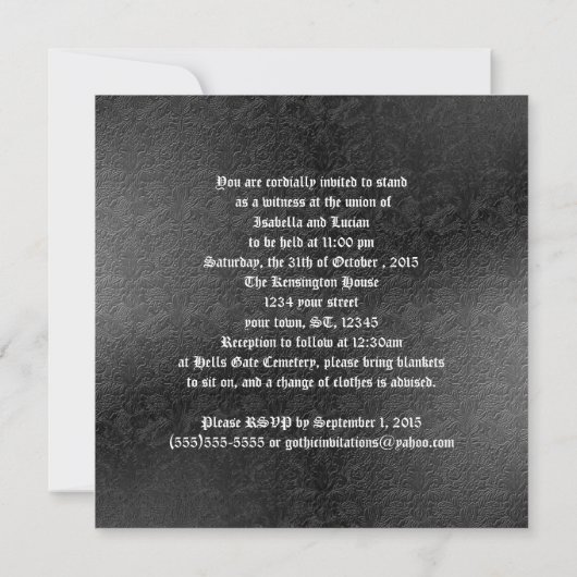 Vampire Goth Imitats Leather Jeweled Wedding Einladung (Rückseite)