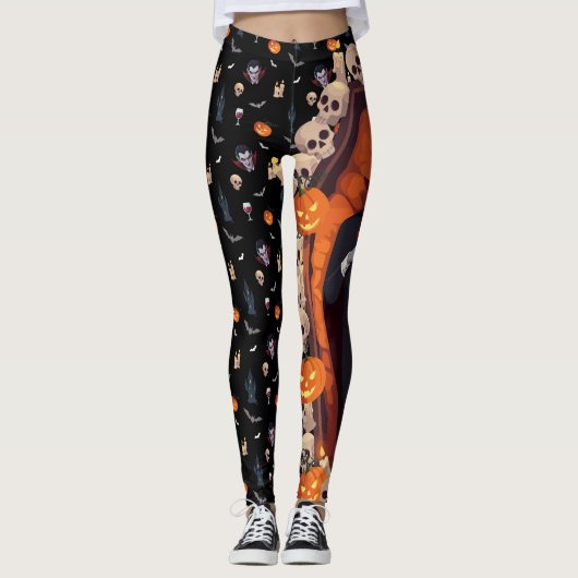 🦇 Vampire Gothic Halloween Leggings 🎃 Black 🖤 (Vorderseite)