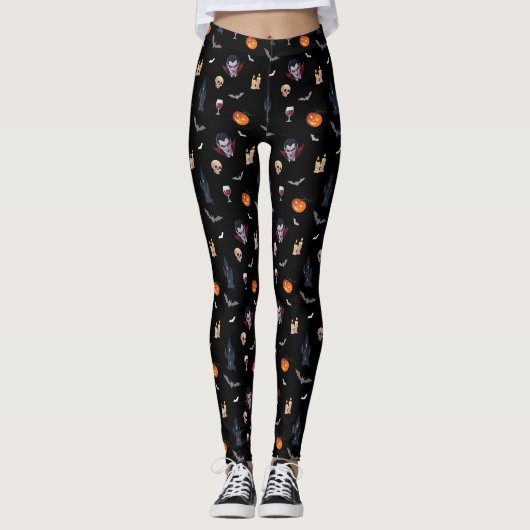 🦇 Vampire Gothic Halloween Leggings 🎃 Black 🖤 (Vorderseite)