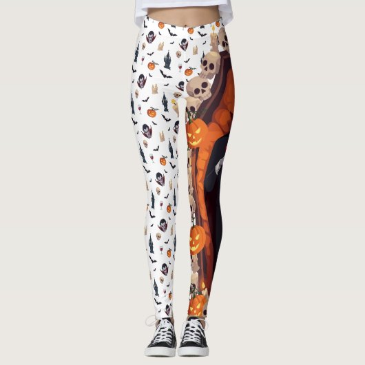 🦇 Vampire Gothic Halloween Leggings 🎃 weiß 🖤 (Vorderseite)