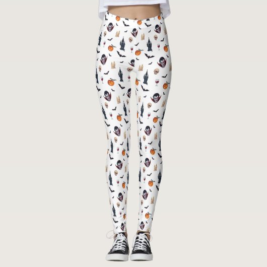 🦇 Vampire Gothic Halloween Leggings 🎃 weiß 🖤 (Vorderseite)