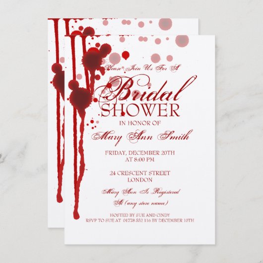 Vampire Halloween Brautparty Fake Rotes Blut Einladung (Vorne/Hinten)