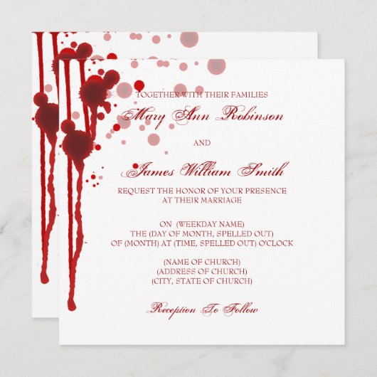 Vampire Halloween Hochzeitsfeier Fake Rotes Blut Einladung (Vorne/Hinten)