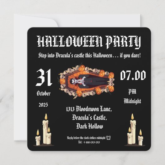 Vampire 🖤 Halloween-Party - Schwarze Einladungska Einladung (Vorderseite)