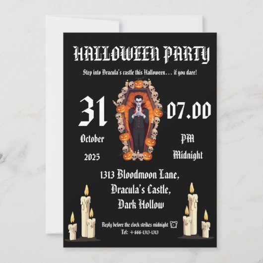 Vampire 🖤 Halloween-Party - Schwarze Einladungska Einladung (Vorderseite)
