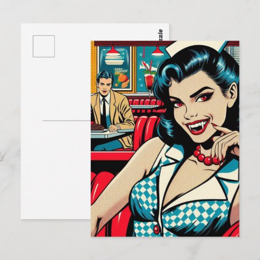 Vampire im Retro Diner Postkarte (Vorne/Hinten)