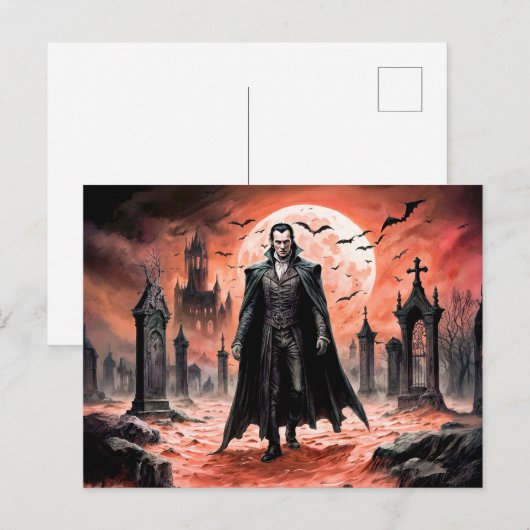 Vampire in Moonlit Graveyard Postkarte (Vorne/Hinten)