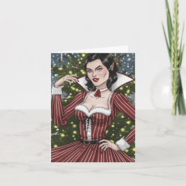 Vampire Lady in rotem Kleid mit Streifen Weihnacht Karte