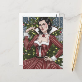 Vampire Lady in rotem Kleid mit Streifen Weihnacht Postkarte