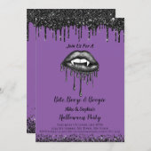 Vampire Lila Glitzer Lippen Erwachsene Halloween-P Einladung (Vorne/Hinten)