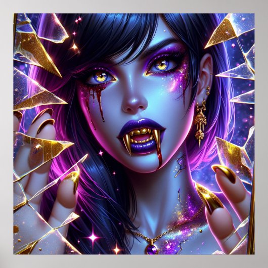 Vampire mit Gold Fangs Ai Art Poster (Vorne)