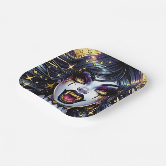 Vampire mit Goldfangs Vollmond-Halloween-Party Pappteller (Gewinkelt)