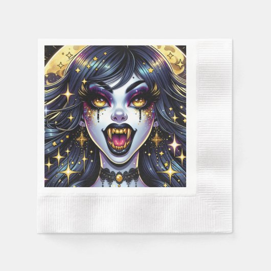Vampire mit Goldfangs Vollmond-Halloween-Party Serviette (Vorderseite)