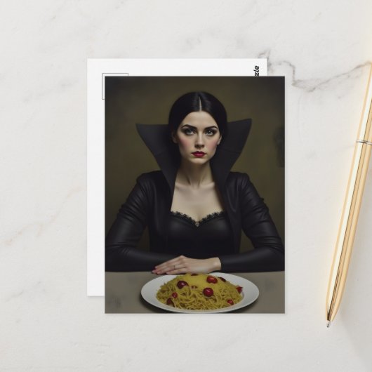Vampire mit Pasta-Dinner Postkarte (Vorderseite/Rückseite Beispiel)