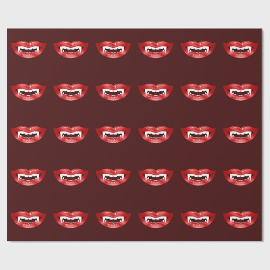 Vampire Mouths Muster auf Burgund rotem Halloween Geschenkpapier (Flach)