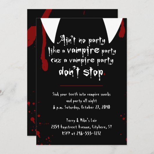 Vampire Party Halte Halloween nicht auf Einladung (Vorne/Hinten)