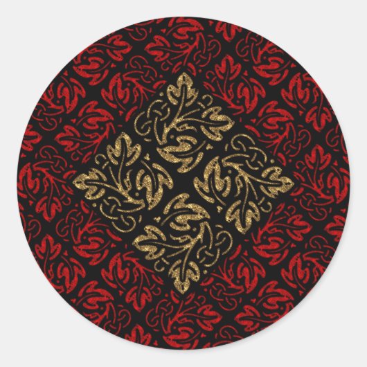 Vampire Red and Gold Damask Gotische Kunst Runder Aufkleber (Vorderseite)