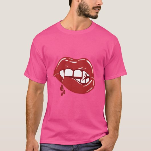 Vampire rote Lippen Bluttropfen Retro T-Shirt (Vorderseite)