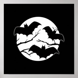 Vampire-Schläger-Baum-Silhouette-Vollmond Poster