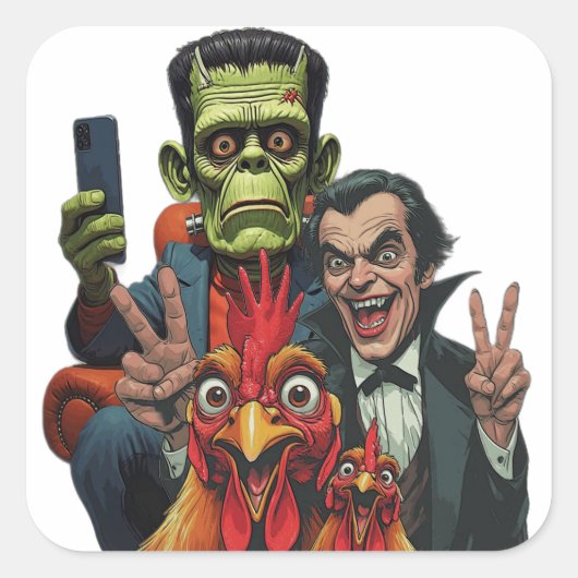 "Vampire Selfie" Chessy Chicken Selfies Quadratischer Aufkleber (Vorderseite)