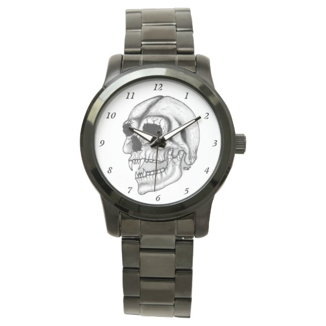 Vampire Skull Schwarzweiß-Design Armbanduhr (Vorderseite)