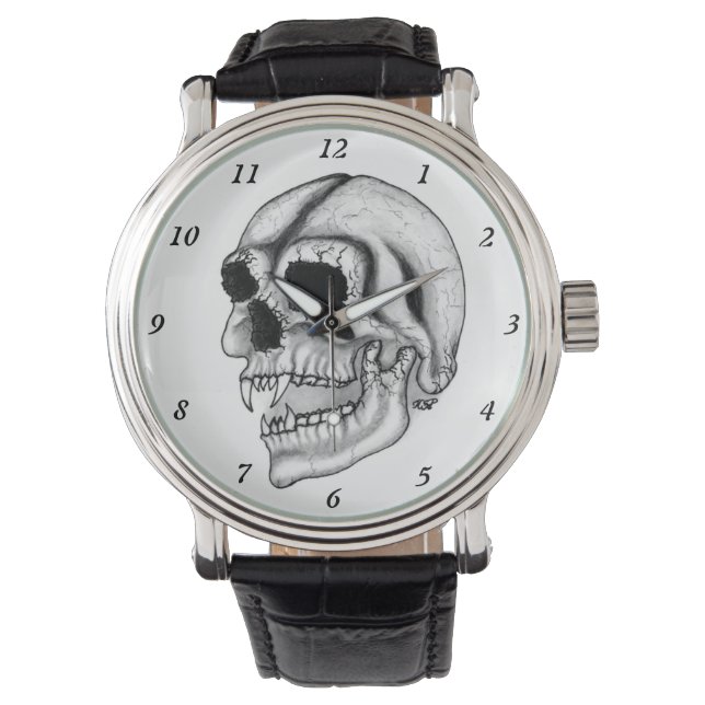 Vampire Skull Schwarzweiß-Design Armbanduhr (Vorderseite)