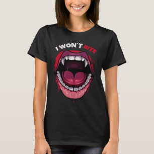 Vampire Teeth Red Lips Bite Halloween Karneval Fan T-Shirt