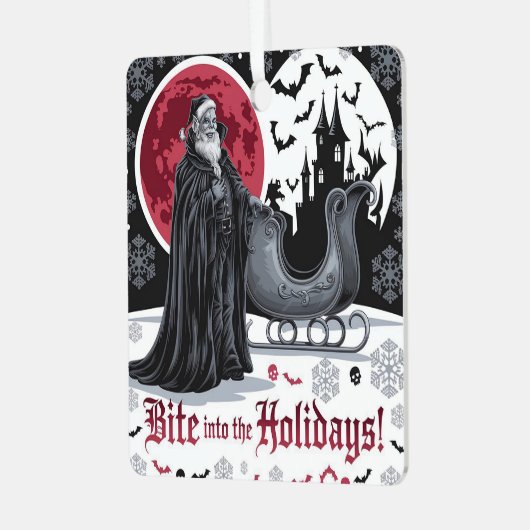 Vampire-Themed Gotische Weihnachtskarte Crimson Mo Ornament Aus Metall (Vorderseite links)
