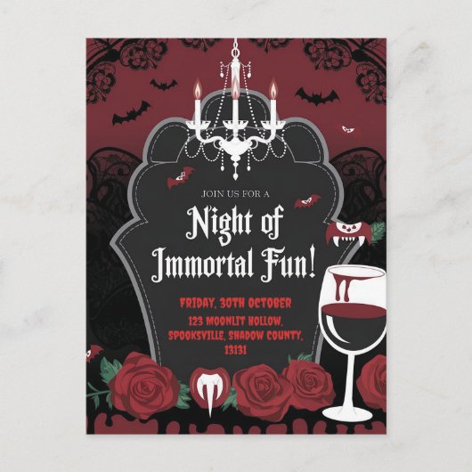Vampire-Themed Halloween-Einladung Postkarte (Vorderseite)