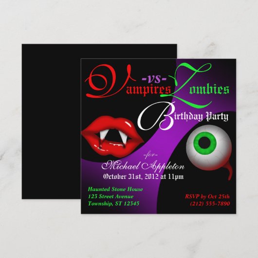 Vampire vs Zombies Halloween Einladungen (Vorne/Hinten)