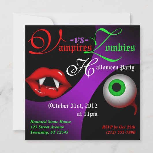 Vampire vs Zombies Halloween-Party Einladungen (Vorderseite)