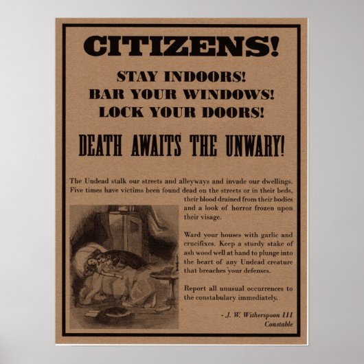 Vampire Warning Poster. Halloween-Party. Poster (Vorne)