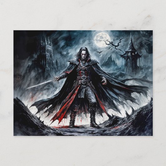 Vampire Warrior in den Ruinen von Moonlit Postkarte (Vorderseite)