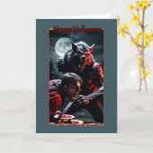 Vampire & Werewolf kämpfen um Pie Halloween Card Karte (Gelbe Blume)