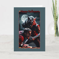 Vampire & Werewolf kämpfen um Pie Halloween Card