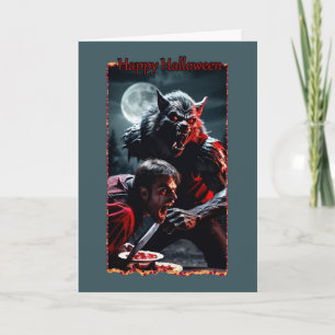 Vampire & Werewolf kämpfen um Pie Halloween Card Karte