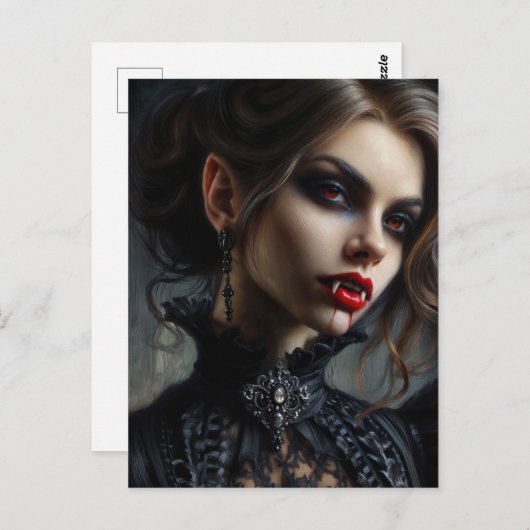 Vampire Woman With Fangs Gothic Portrait Postkarte (Vorne/Hinten)