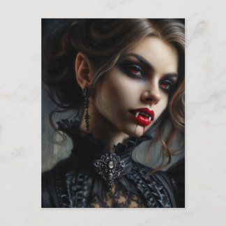 Vampire Woman With Fangs Gothic Portrait Postkarte