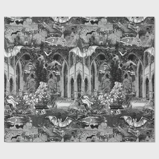 Vampire's Crypt Graves Skulls Fledermäuse Gotische Geschenkpapier (Flach)