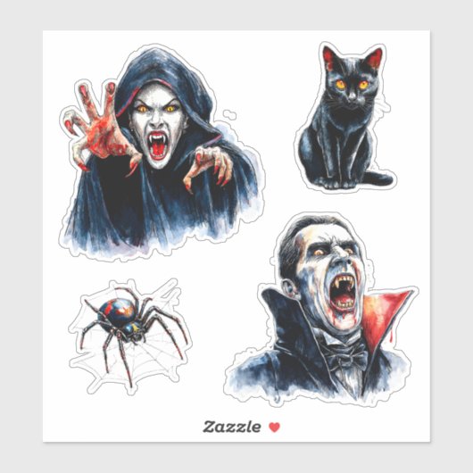Vampiress und Vampire Halloween Gothic Cat Spider Aufkleber (Blatt)