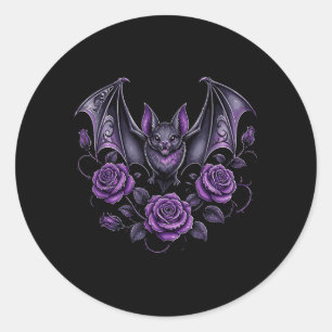 Vampirfledermaus mit lila Rosen Gothic-Ästhetik Runder Aufkleber